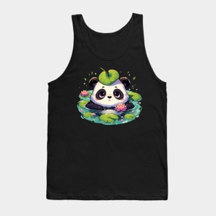 Kawaii Anime Panda Bear Bath With Water Lily Tank Top